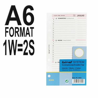A6-Kalendereinlage 1 Woche = 2 Seiten 2025